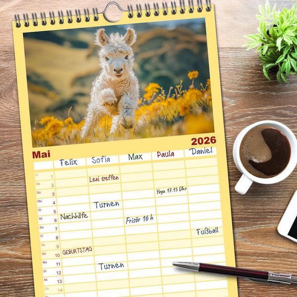 Produktbild: Familienplaner 2026 - Lustige Eselgeschichten mit 5 Spalten (Wandkalender, 21 x 45 cm) CALVENDO