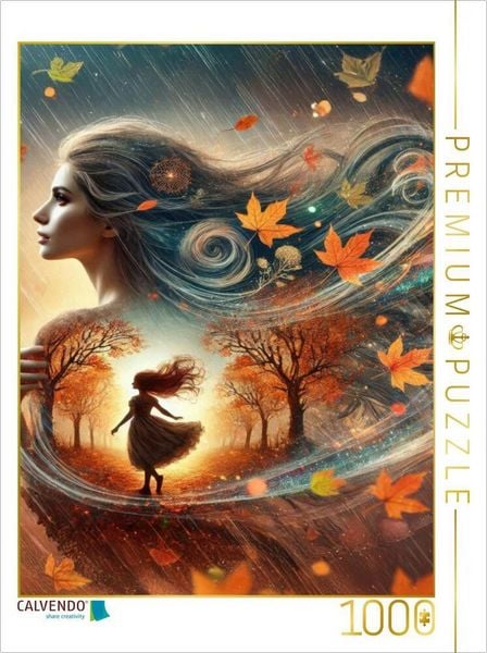Produktbild: CALVENDO Puzzle Doppelbelichtung Silhouette einer FRau und ihrem inneren Kind im Herbstwind | 1000 Teile Lege-Gr&ouml;&szlig;e 64x48cm Foto-Puzzle f&uuml;r gl&uuml;ckliche