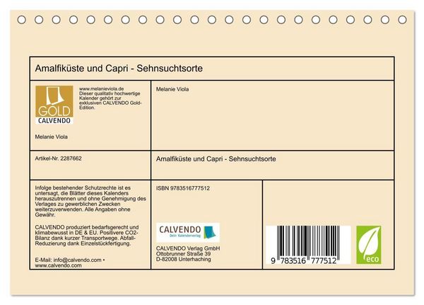 Produktbild: Amalfik&uuml;ste und Capri - Sehnsuchtsorte (Tischkalender 2027 DIN A5 quer), CALVENDO Monatskalender