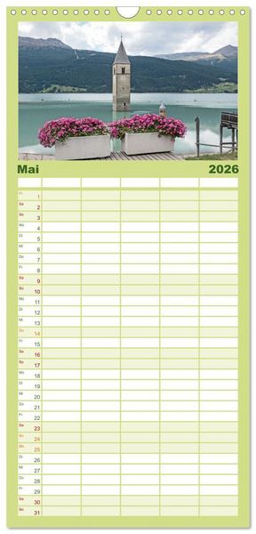 Produktbild: Familienplaner 2026 - Der Reschensee - ein Panormanen-Abenteuer mit 5 Spalten (Wandkalender, 21 x 45 cm) CALVENDO