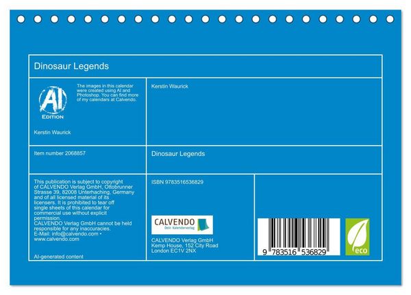 Produktbild: Dinosaur Legends (Desk Calendar 2026 DIN A5 landscape), CALVENDO 12 Month DeskCalendar