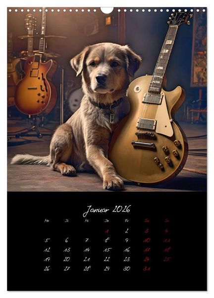 Produktbild: Gitarren und Hunde mit Herz (Wandkalender 2026 DIN A3 hoch), CALVENDO Monatskalender