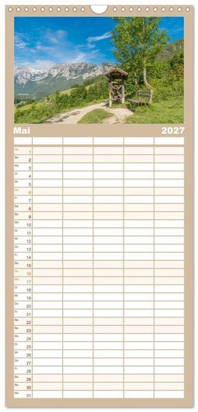 Produktbild: Familienplaner 2027 - Wanderparadies Bayerische Alpen mit 5 Spalten (Wandkalender, 21 x 45 cm) CALVENDO