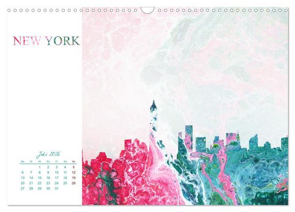 Produktbild: Bunte Metropolen - kunstvolle Skylines bekannter Weltst&auml;dte (Wandkalender 2026 DIN A3 quer), CALVENDO Monatskalender