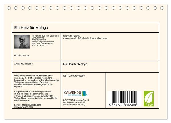 Produktbild: Ein Herz f&uuml;r M&aacute;laga (Tischkalender 2026 DIN A5 quer), CALVENDO Monatskalender