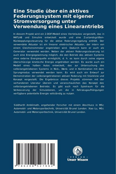 Produktbild: Eine Studie &uuml;ber ein aktives Federungssystem mit eigener Stromversorgung unter Verwendung eines Linearantriebs