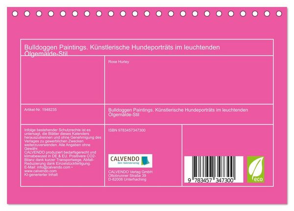 Produktbild: Bulldoggen Paintings. K&uuml;nstlerische Hundeportr&auml;ts im leuchtenden &Ouml;lgem&auml;lde-Stil (Tischkalender 2026 DIN A5 quer), CALVENDO Monatskalender