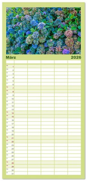 Produktbild: Familienplaner 2026 - Ein Hortensientraum mit 5 Spalten (Wandkalender, 21 x 45 cm) CALVENDO