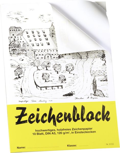 Produktbild: Folia Zeichenblock mit Leinenecken 120g/m&sup2; DIN A3, 10 Bogen, wei&szlig;
