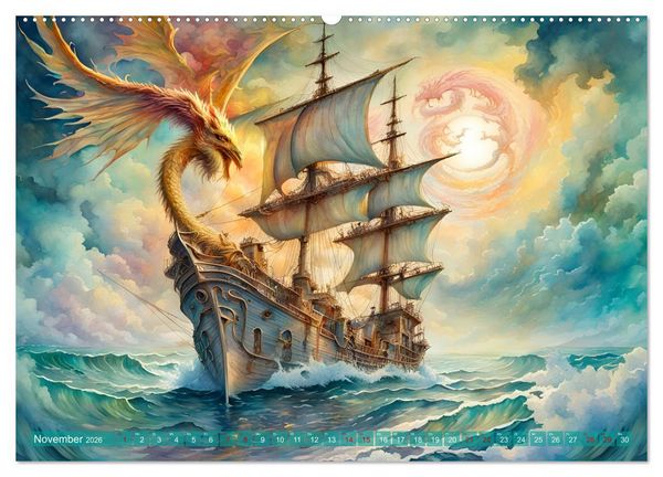 Produktbild: Fantasie-Drachensegelschiffe (Wandkalender 2026 DIN A2 quer), CALVENDO Monatskalender