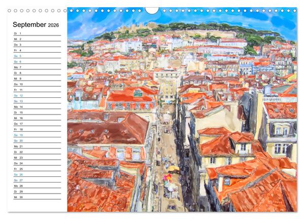 Produktbild: Lissabon - Stadtrundgang in Aquarell-Illustrationen (Wandkalender 2026 DIN A3 quer), CALVENDO Monatskalender