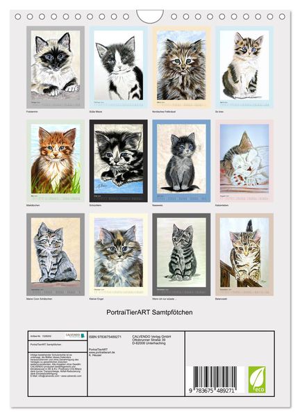 PortraiTierART Samtpfötchen (Wandkalender 2024 DIN A4 hoch), CALVENDO Monatskalender