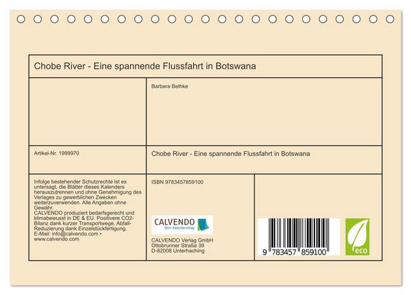 Produktbild: Chobe River - Eine spannende Flussfahrt in Botswana (Tischkalender 2026 DIN A5 quer), CALVENDO Monatskalender