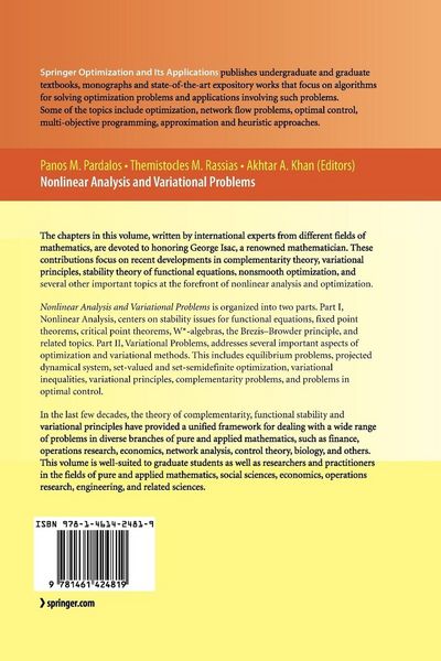 Produktbild: Nonlinear Analysis and Variational Problems