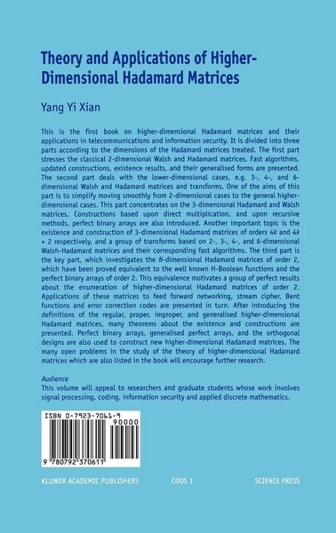 Produktbild: Theory and Applications of Higher-Dimensional Hadamard Matrices