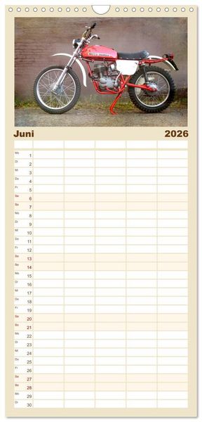 Produktbild: Familienplaner 2026 - Motorrad Oldtimer mit 5 Spalten (Wandkalender, 21 x 45 cm) CALVENDO