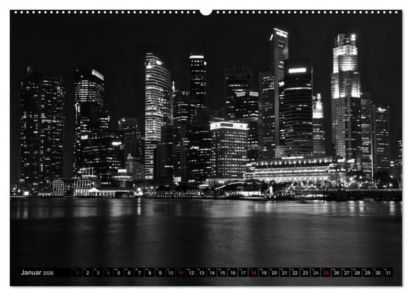 Produktbild: Singapur - Impressionen in schwarz - weiss (Wandkalender 2026 DIN A2 quer), CALVENDO Monatskalender