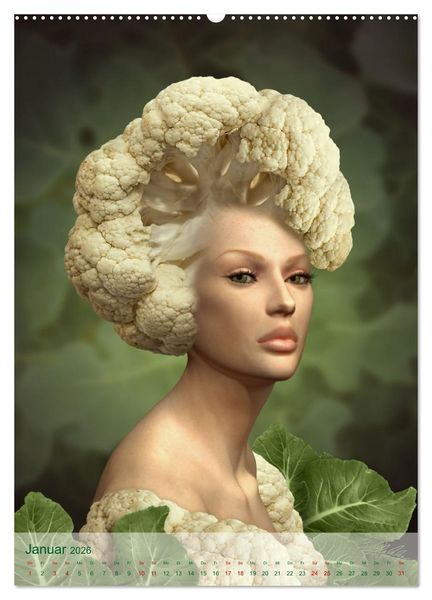 Produktbild: Zum Anbeissen - surreale Frauenportraits mit Obst und Gem&uuml;se (hochwertiger Premium Wandkalender 2026 DIN A2 hoch), Kunstdruck in Hochglanz