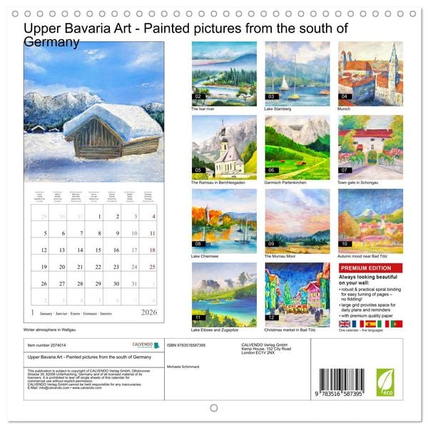 Produktbild: Upper Bavaria Art - Painted pictures from the south of Germany (Wall Calendar 2026 12 &times; 12 Inch) CALVENDO 12 Month Wall Calendar