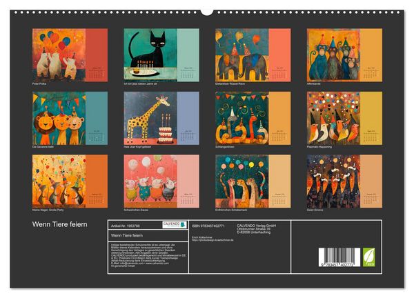 Produktbild: Wenn Tiere feiern (hochwertiger Premium Wandkalender 2026 DIN A2 quer), Kunstdruck in Hochglanz