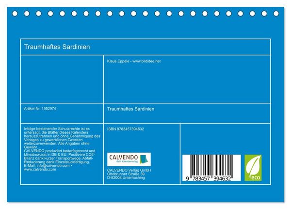 Produktbild: Traumhaftes Sardinien (Tischkalender 2026 DIN A5 quer), CALVENDO Monatskalender