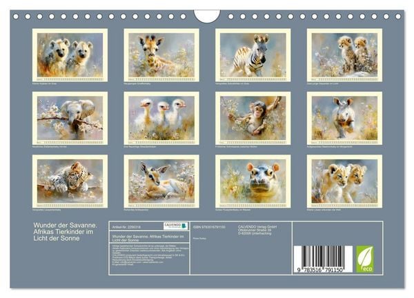 Produktbild: Wunder der Savanne. Afrikas Tierkinder im Licht der Sonne (Wandkalender 2027 DIN A4 quer), CALVENDO Monatskalender