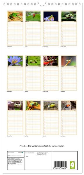 Produktbild: Familienplaner 2026 - Fr&ouml;sche - Die wundersch&ouml;ne Welt der bunten H&uuml;pfer. mit 5 Spalten (Wandkalender, 21 x 45 cm) CALVENDO