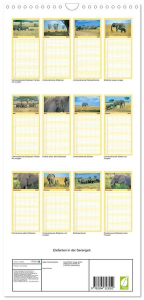 Produktbild: Familienplaner 2027 - Elefanten in der Serengeti mit 5 Spalten (Wandkalender, 21 x 45 cm) CALVENDO