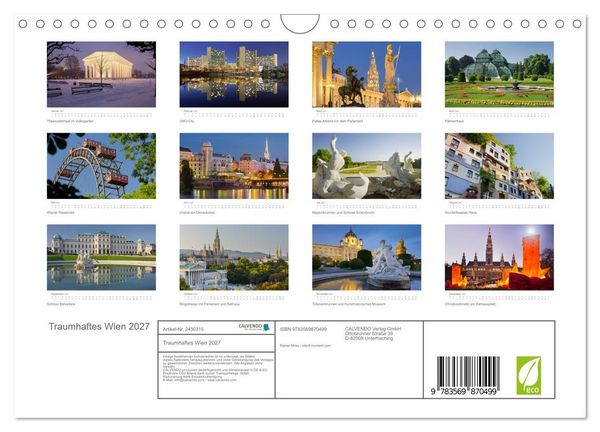 Produktbild: Traumhaftes Wien 2027 (Wandkalender 2027 DIN A4 quer), CALVENDO Monatskalender