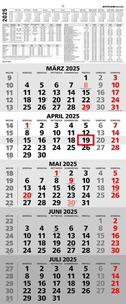 5-Monatskalender 2025 - Büro-Kalender 30x71,8 cm (geöffnet) - mit Datumsschieber - Zettler - 971-0011