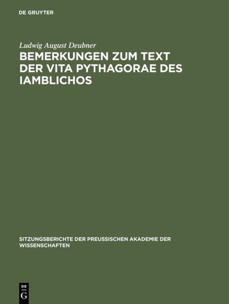 Produktbild: Bemerkungen zum Text der Vita Pythagorae des Iamblichos