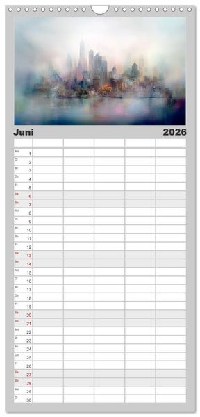 Produktbild: Familienplaner 2026 - Fantasiest&auml;dte mit 5 Spalten (Wandkalender, 21 x 45 cm) CALVENDO