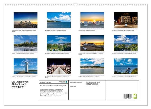 Produktbild: Die Ostsee von Ahlbeck nach Heringsdorf (Wandkalender 2027 DIN A2 quer), CALVENDO Monatskalender