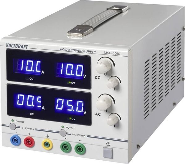 Produktbild: VOLTCRAFT MSP-3010 Labornetzger&auml;t, einstellbar geregelt AC und DC 0 - 30 V 0 - 10 A 2x 300 W Buchse 4 mm Anzahl Ausg&auml;nge 2 x