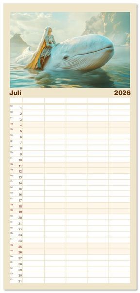 Produktbild: Familienplaner 2026 - Willkommen im Fantasieland - M&auml;rchenbilder mit 5 Spalten (Wandkalender, 21 x 45 cm) CALVENDO