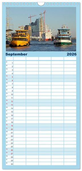 Produktbild: Familienplaner 2026 - Hamburg mit 5 Spalten (Wandkalender, 21 x 45 cm) CALVENDO