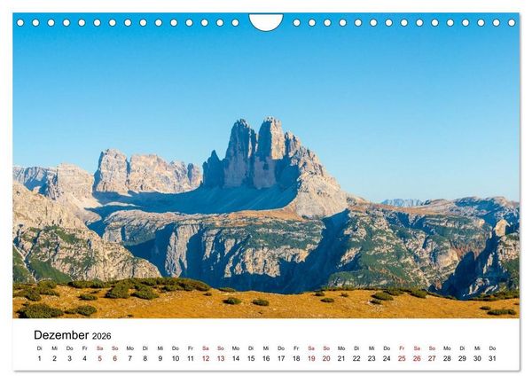 Produktbild: Dolomiten, Drei Zinnen Naturpark: Alpenlandschaften (Wandkalender 2026 DIN A4 quer), CALVENDO Monatskalender