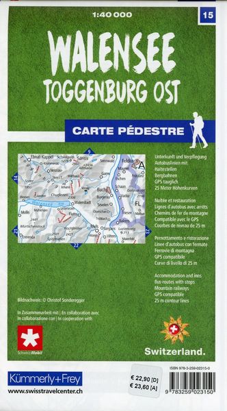 Produktbild: Walensee - Toggenburg Ost 15 Wanderkarte 1:40 000 matt laminiert