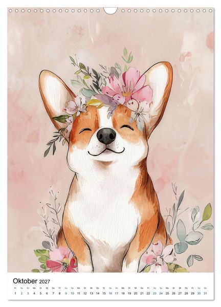 Produktbild: Corgis im Blumenrausch (Wandkalender 2027 DIN A3 hoch), CALVENDO Monatskalender