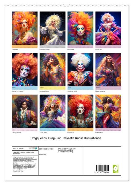Produktbild: Dragqueens. Drag- und Travestie Kunst. Illustrationen (hochwertiger Premium Wandkalender 2026 DIN A2 hoch), Kunstdruck in Hochglanz