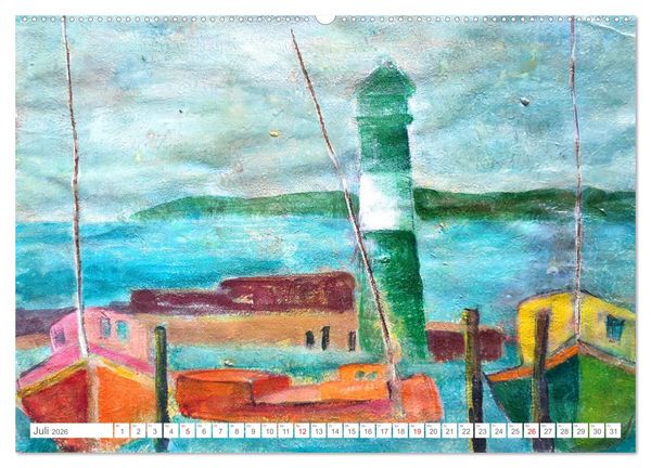 Produktbild: Gemalte Leuchtt&uuml;rme - Mit Pinsel und Farbe entlang der deutschen K&uuml;ste (Wandkalender 2026 DIN A2 quer), CALVENDO Monatskalender