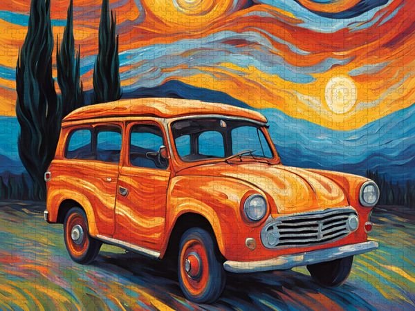 Produktbild: CALVENDO Puzzle Oldtimer im Stil von van Gogh | 1000 Teile Lege-Gr&ouml;&szlig;e 64x48cm Foto-Puzzle f&uuml;r gl&uuml;ckliche Stunden