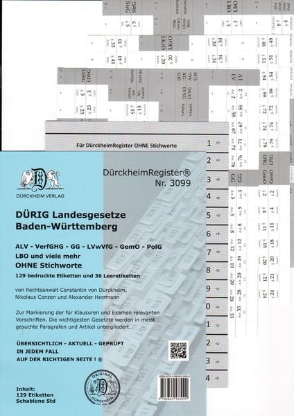 Produktbild: D&uuml;rckheimRegister&reg; f&uuml;r D&Uuml;RIG: BADEN-W&Uuml;RTTEMBERG, C.H. Beck Verlag OHNE Stichworte
