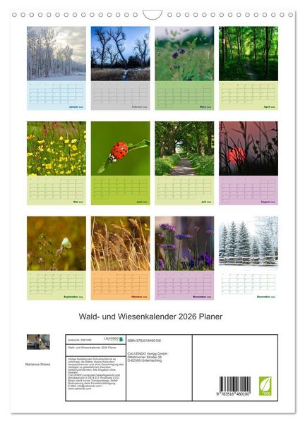 Produktbild: Wald- und Wiesenkalender 2026 Planer (Wandkalender 2026 DIN A3 hoch), CALVENDO Monatskalender