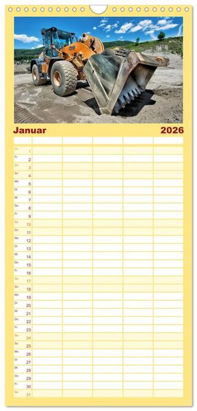 Produktbild: Familienplaner 2026 - Baumaschinen - Maschinen auf der Baustelle mit 5 Spalten (Wandkalender, 21 x 45 cm) CALVENDO