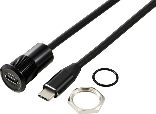 Produktbild: TRU COMPONENTS USB-C&reg; (3.1) Buchse/Stecker 1m Kabel schwarz TC-13376328 Inhalt: 1St.