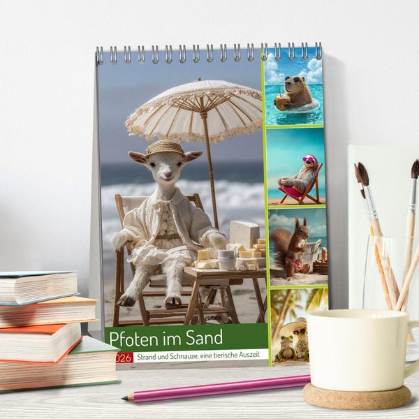 Produktbild: Pfoten im Sand (Tischkalender 2026 DIN A5 hoch), CALVENDO Monatskalender