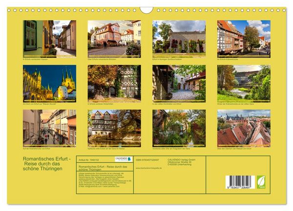 Produktbild: Romantisches Erfurt - Reise durch das sch&ouml;ne Th&uuml;ringen (Wandkalender 2026 DIN A3 quer), CALVENDO Monatskalender