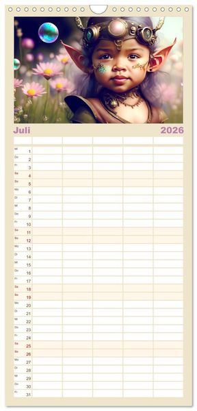 Produktbild: Familienplaner 2026 - Elfen Kinder - Die zauberhafte Welt der kleinen Elfen mit 5 Spalten (Wandkalender, 21 x 45 cm) CALVENDO