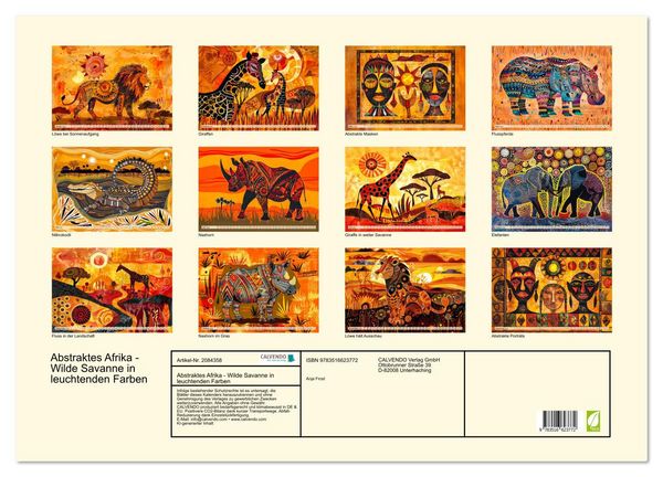 Produktbild: Abstraktes Afrika - Wilde Savanne in leuchtenden Farben (Wandkalender 2026 DIN A2 quer), CALVENDO Monatskalender
